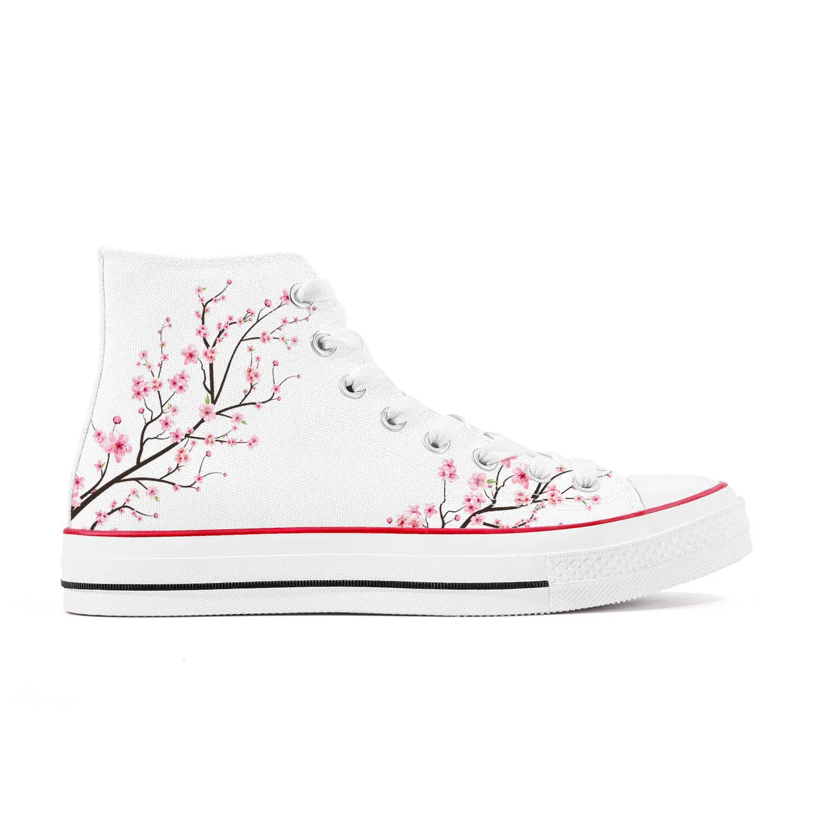 White Sakura High Top Canvas Shoes