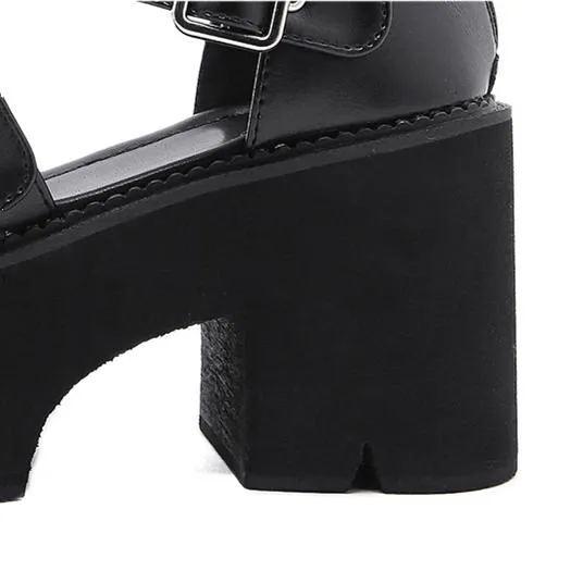 Women punk buckle strap chunky platform high heel roman sandals