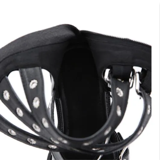 Women punk buckle strap chunky platform high heel roman sandals