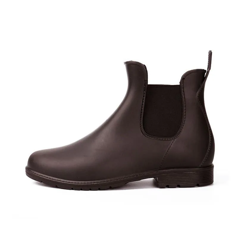 Women Round Toe Short Chelsea Elastic High Cut Fashion Solid Color Rain Boots