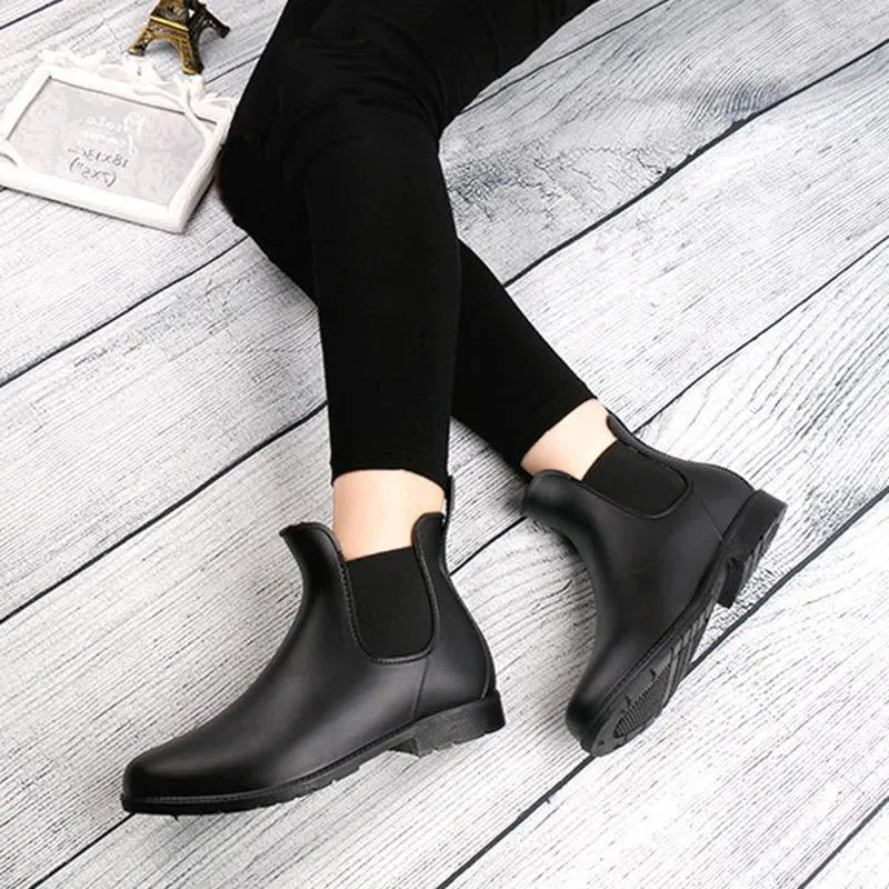 Women Round Toe Short Chelsea Elastic High Cut Fashion Solid Color Rain Boots