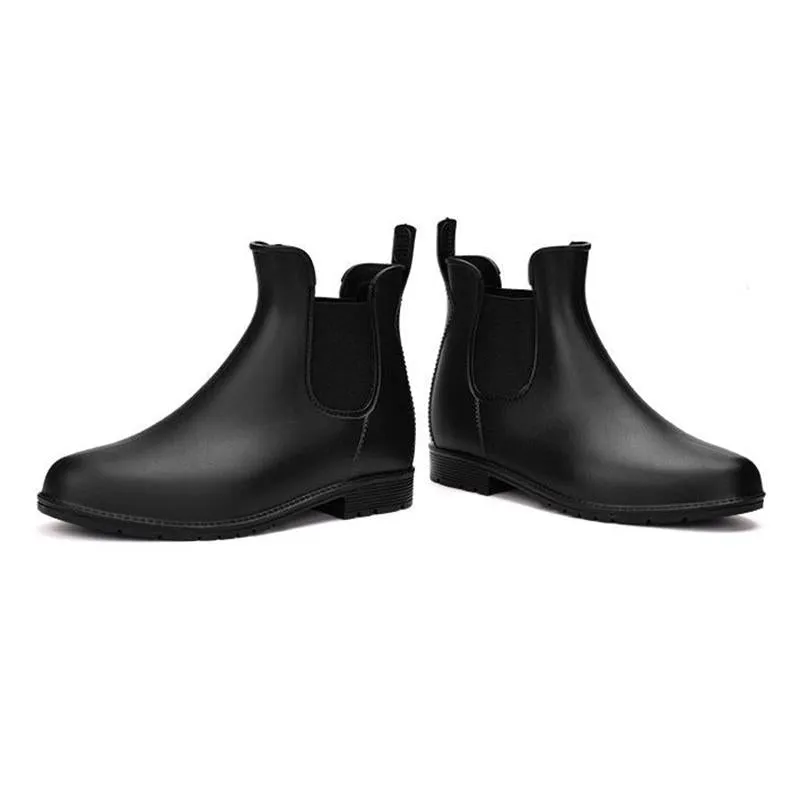 Women Round Toe Short Chelsea Elastic High Cut Fashion Solid Color Rain Boots