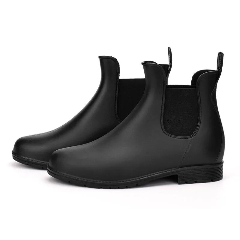 Women Round Toe Short Chelsea Elastic High Cut Fashion Solid Color Rain Boots