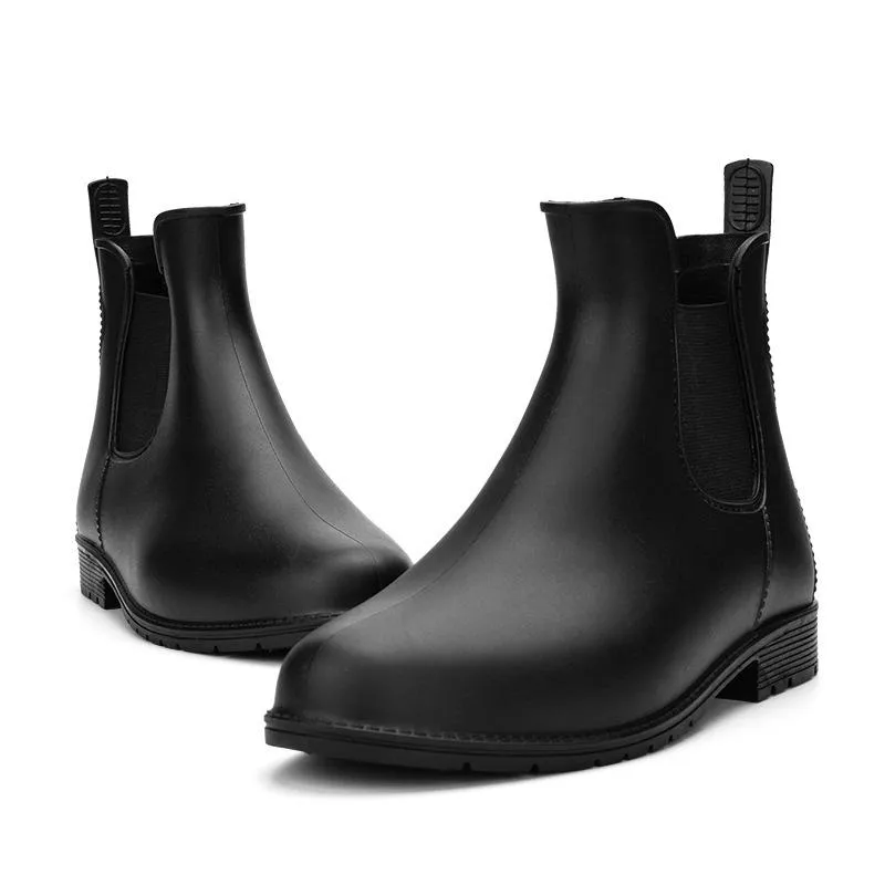 Women Round Toe Short Chelsea Elastic High Cut Fashion Solid Color Rain Boots