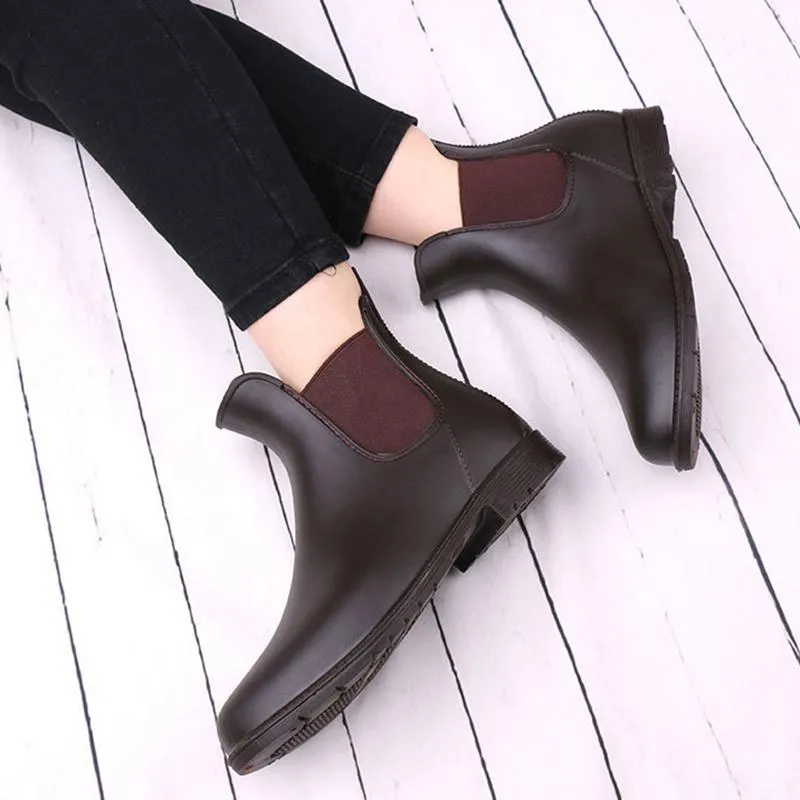Women Round Toe Short Chelsea Elastic High Cut Fashion Solid Color Rain Boots