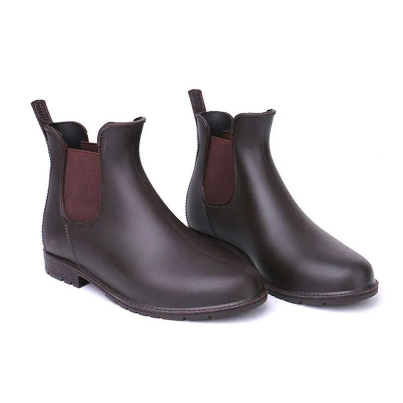 Women Round Toe Short Chelsea Elastic High Cut Fashion Solid Color Rain Boots