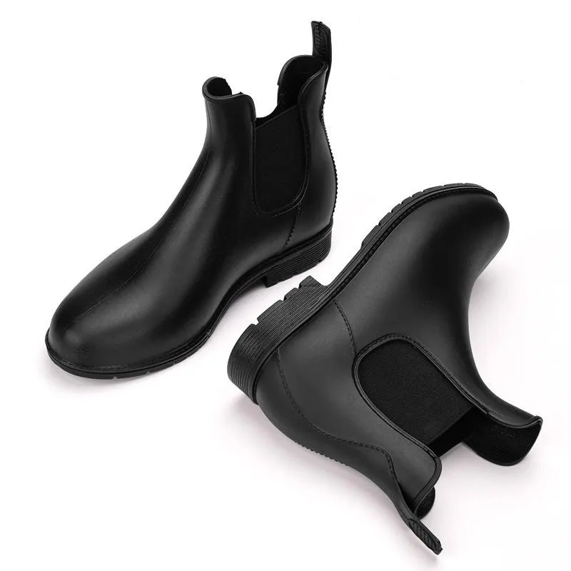 Women Round Toe Short Chelsea Elastic High Cut Fashion Solid Color Rain Boots