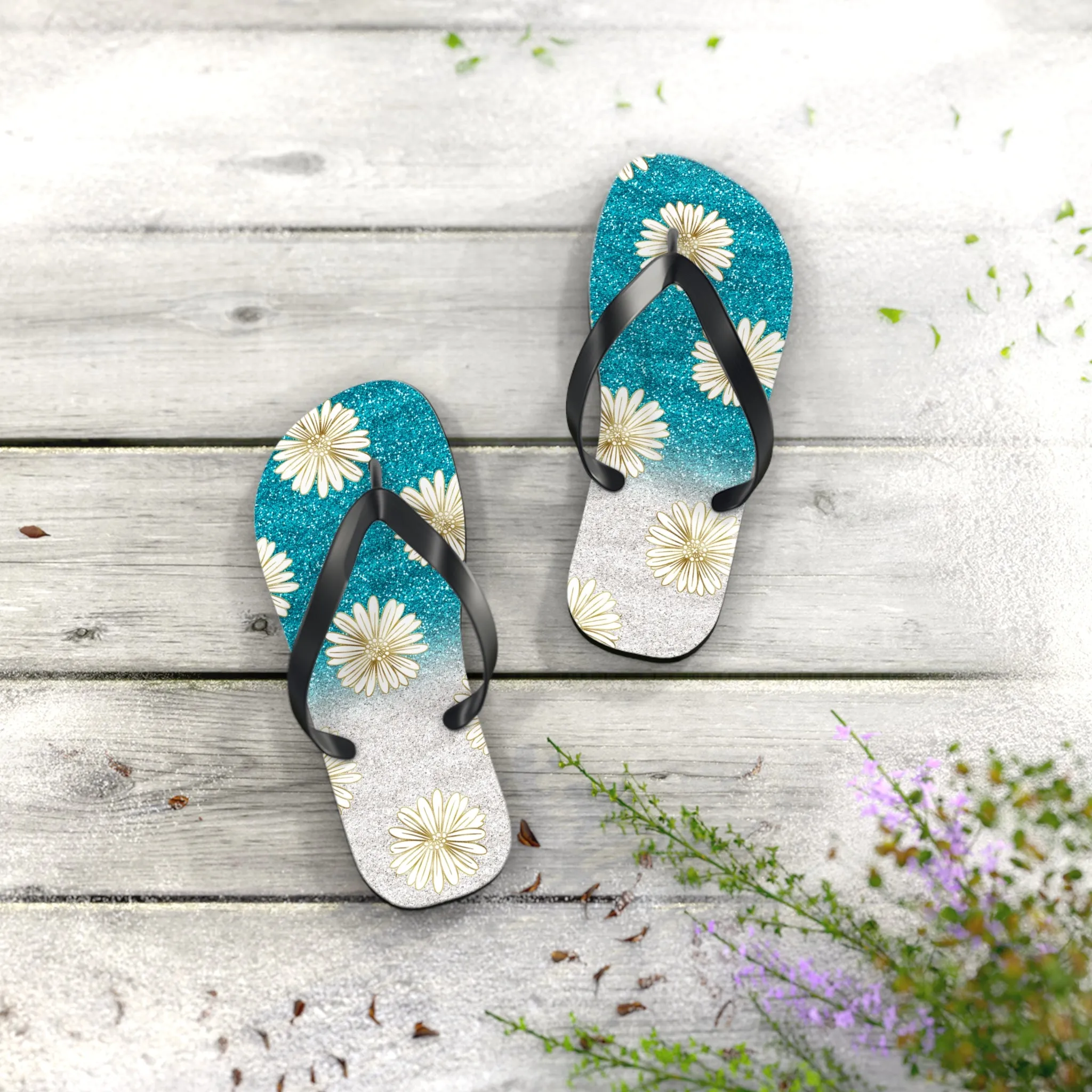 Women's Daisy Flip Flops / Sparkle Beach Flip Flops