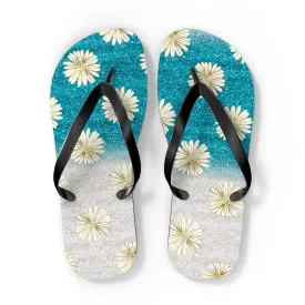 Women's Daisy Flip Flops / Sparkle Beach Flip Flops