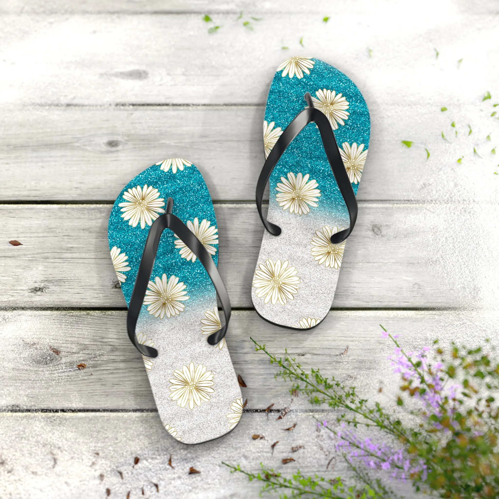 Women's Daisy Flip Flops / Sparkle Beach Flip Flops