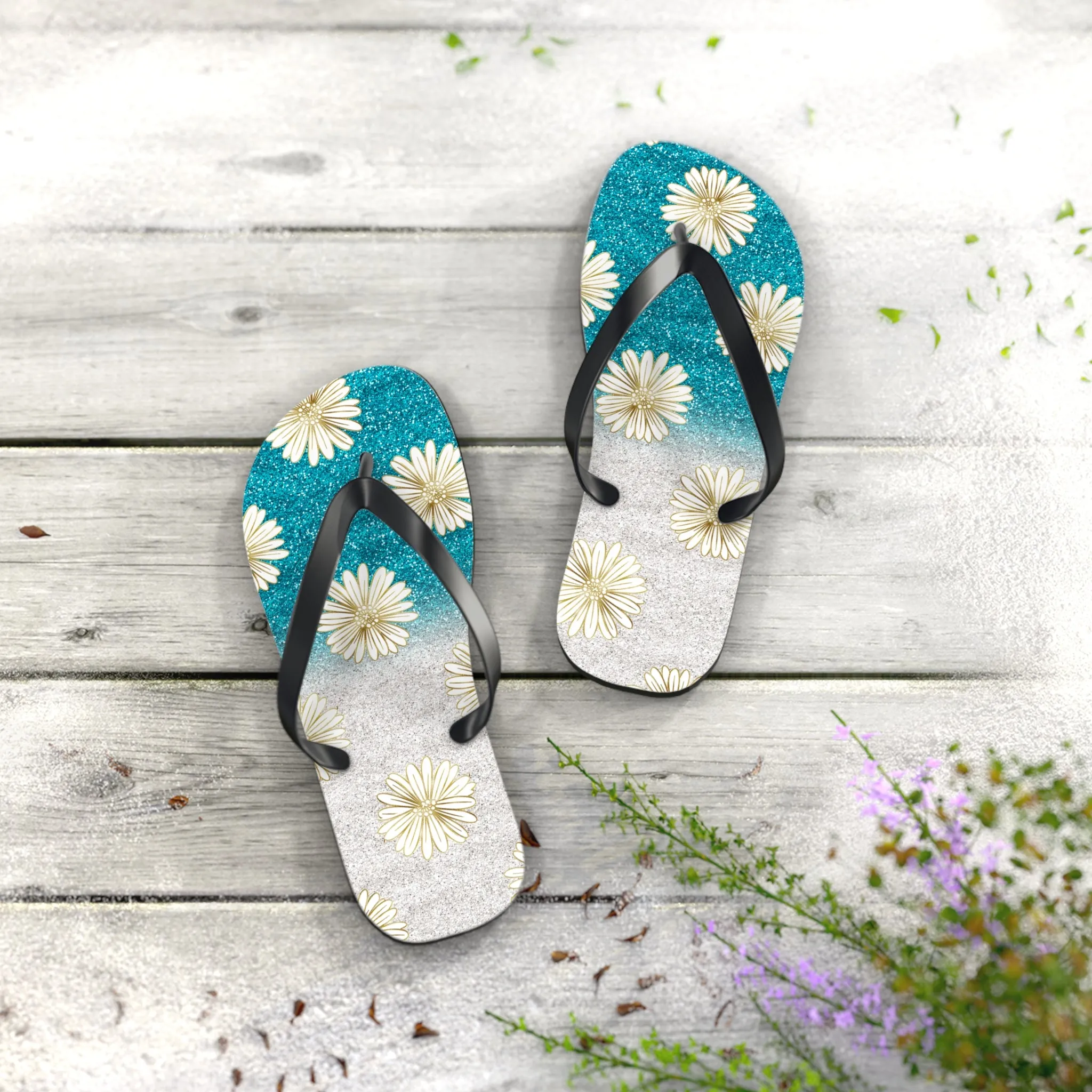 Women's Daisy Flip Flops / Sparkle Beach Flip Flops